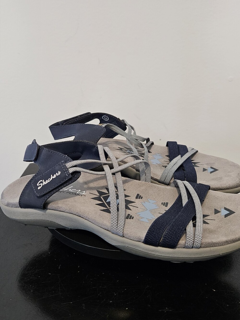Skechers Women's Reggae Slim Takes Two Sandals Navy/Gray Wide Size 10 - Picture 2 of 9